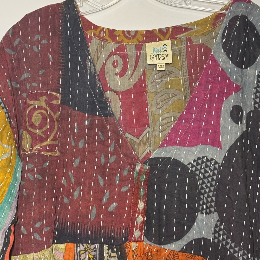 Jaded Gypsy Kantha Sunrise Midi Dress . One Size Multicolor NWOT - Picture 6 of 9